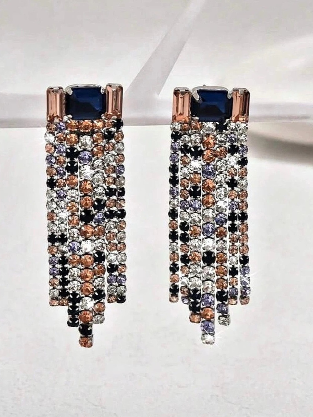 Multicolor Crystal Fringe Earrings Like New